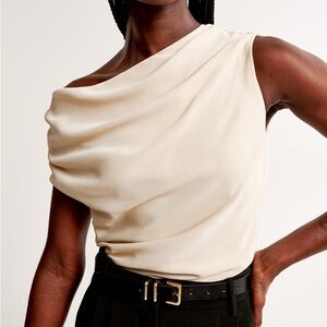 Abercrombie & Fitch Drape Neck Cowl Neck Cream Asymmetrical Top